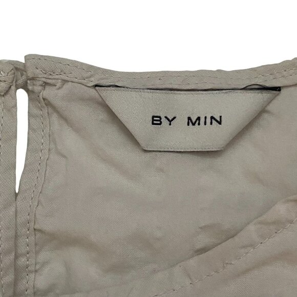 By Min Textured Blouse Taupe Cream Short Sleeve Balloon Elbow Sleeves Sz Small - Picture 7 of 8